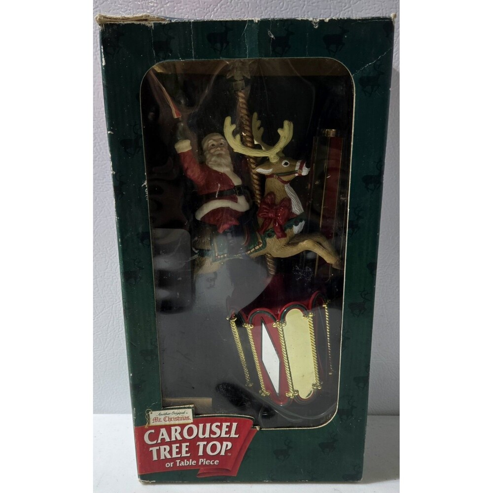 Mr. Christmas Santa Reindeer Carousel Animated Lighted Christmas Tree Topper IOB